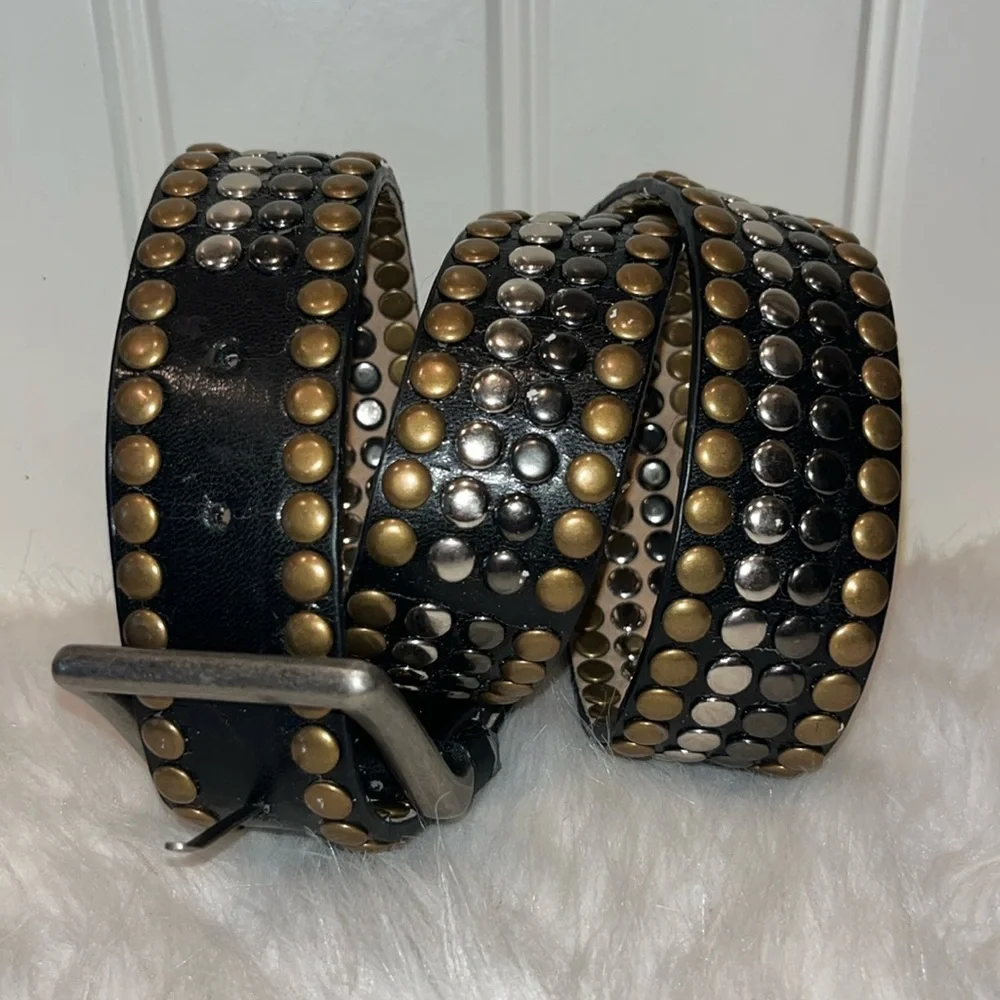 Black leather all over studded belt biker grunge street moto goth approx size L